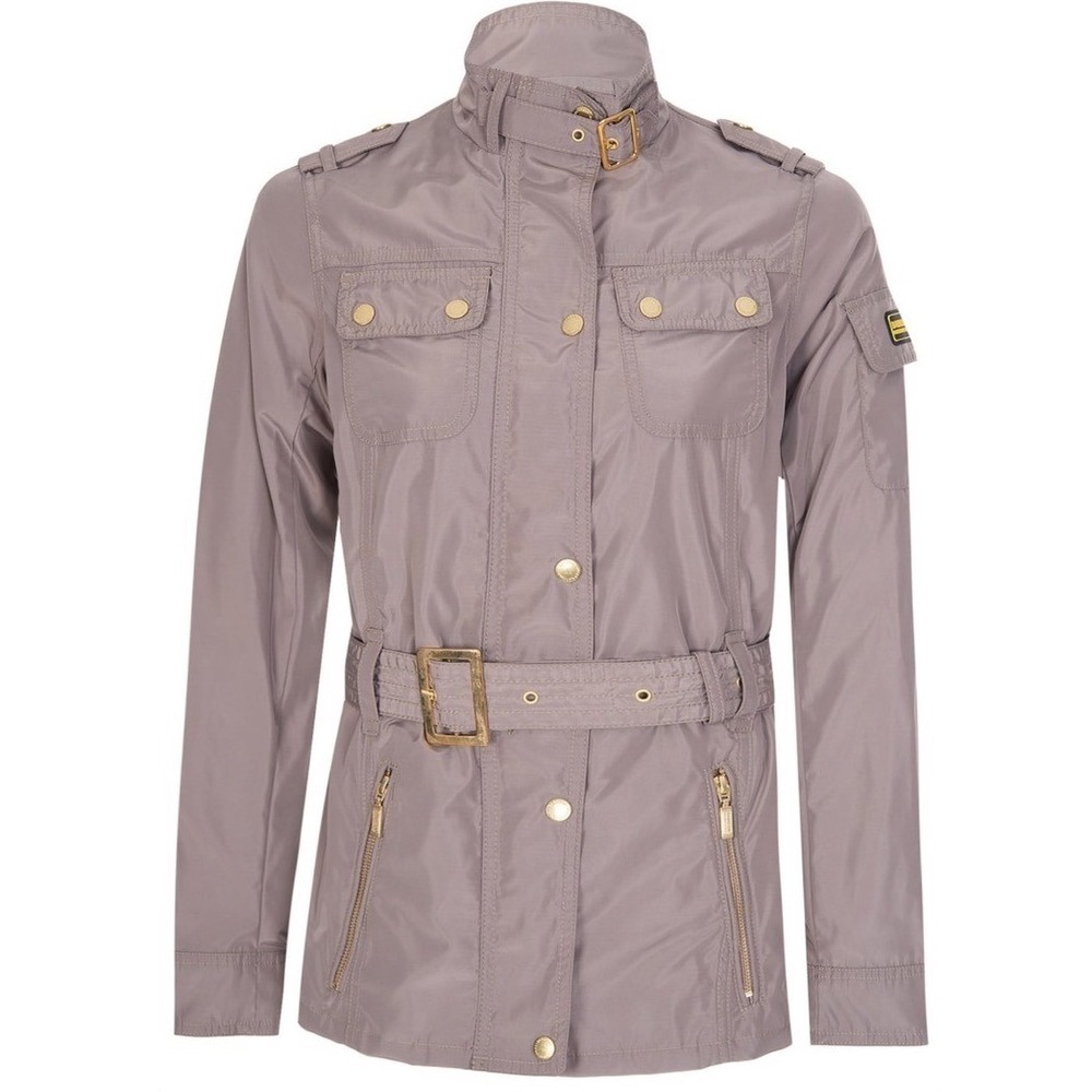 Barbour International Swingarm Women Grey Belted Utility Moto Jacket Sz 10